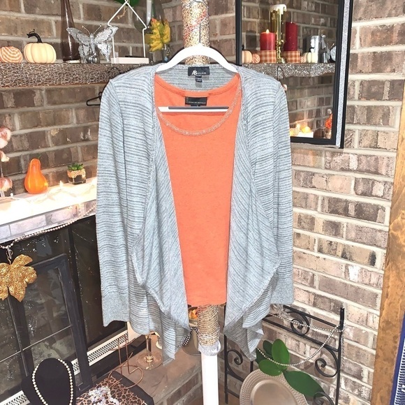 AB Studio shimmery Cardigan and Buffalo orange tank top with bling outline M/L - Picture 6 of 11